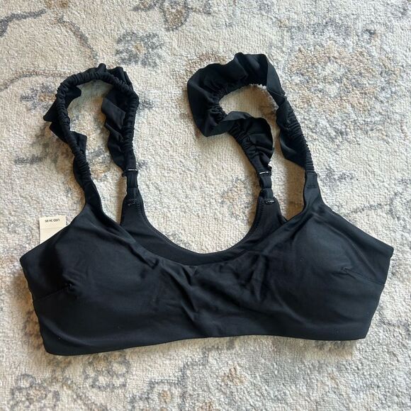NWT Aerie Black Ruffle Bikini Top S - Picture 1 of 3